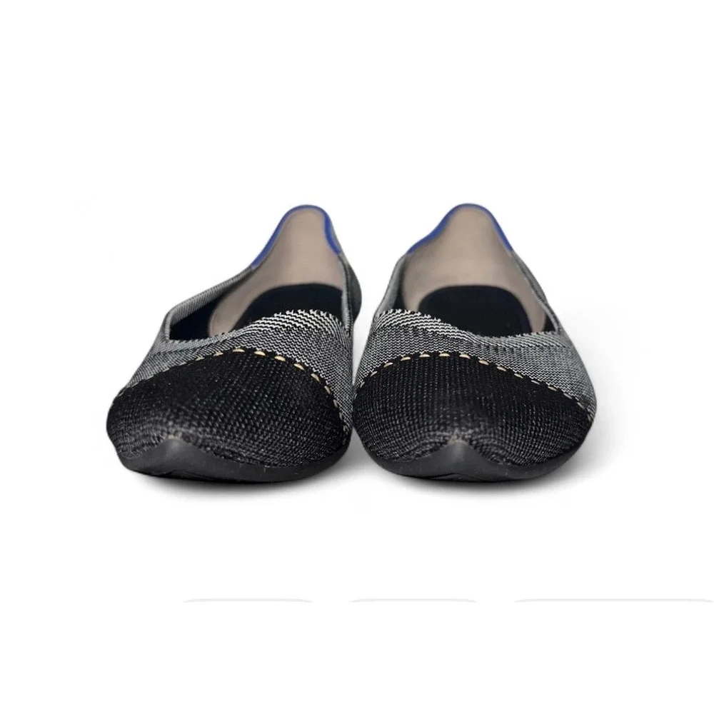 ROTHYS Womens Pointed Toe Flats Black White Woven Knit Comfortable Shoes US‎ 9.5